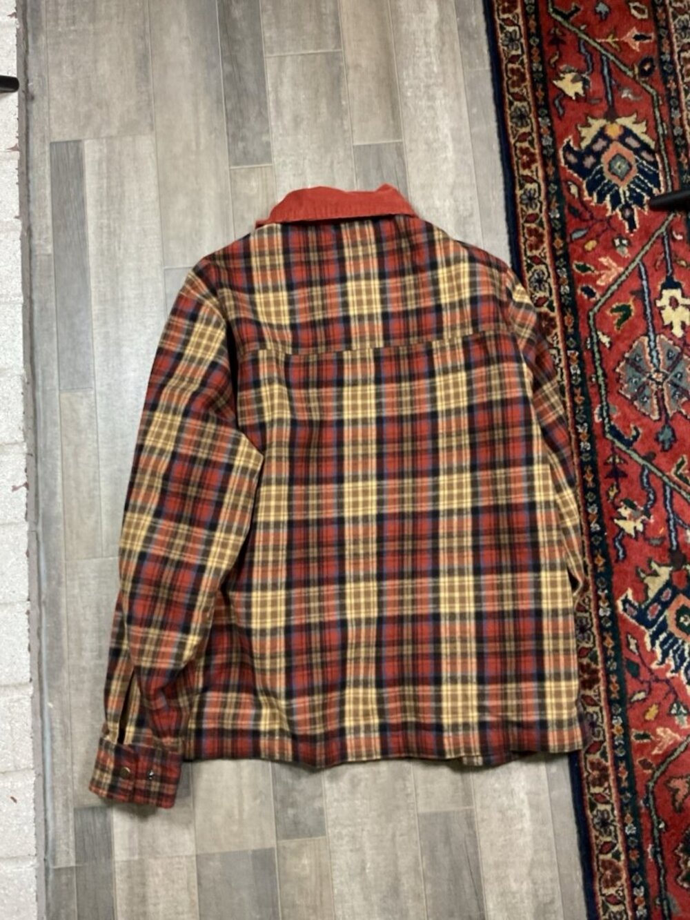 Vans Medium Shacket Flannel Full Zip Earthy Tone Corduroy Collar Rust Color - Picture 11 of 11